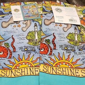 State of Florida Illustrated Cartoon-style Kitchen Towels - 100% Cotton - LOOK!