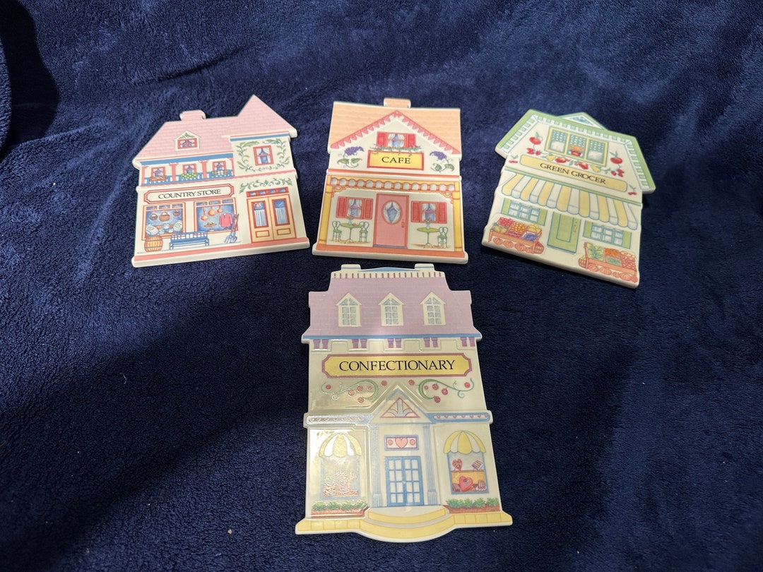 1992 Lenox Village Trivet Decor Plate Set of 4 all Have Hangers on Back