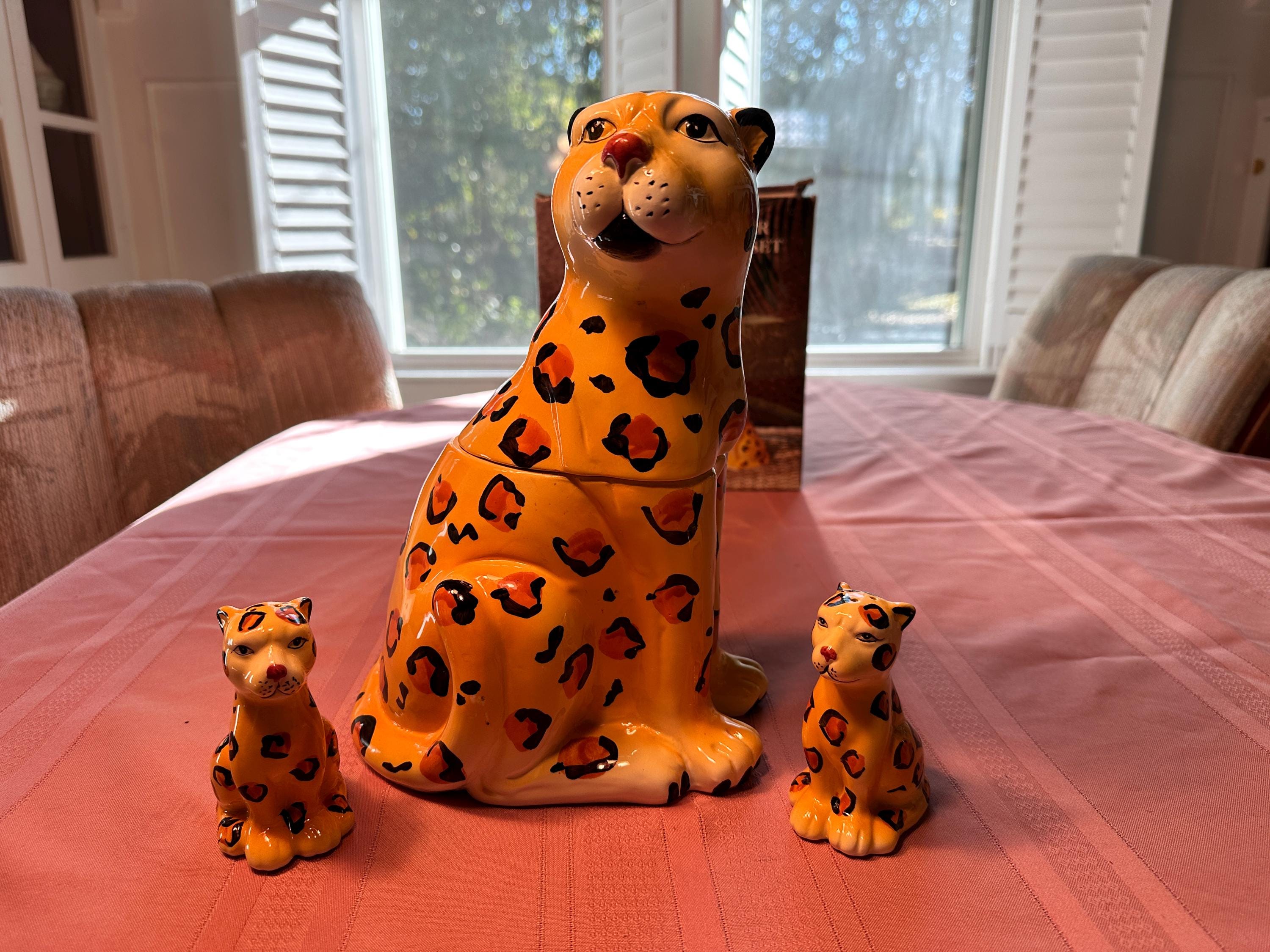 Gorgeous and Majestic LEOPARD Cookie Jar With Salt & Pepper