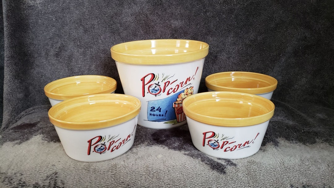 Set of 5 Popcorn Bowls Ceramic Printed by Kitchen Prep 101 by Tabletops