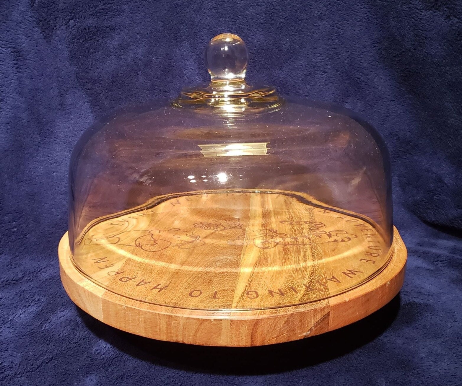 Flat Round Wood Server Cake Stand with Glass Dome, Size: 11x11, Clear