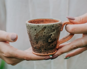 Handmade Ceramic Espresso Mug, Raku Pottery Coffee Mug, Rustic Coffee Cup, Coffee Lover Gift, Best Friend Gift Idea, Kitchen Decor Idea