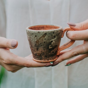 Handmade Ceramic Espresso Mug, Raku Pottery Coffee Mug, Rustic Coffee Cup, Coffee Lover Gift, Best Friend Gift Idea, Kitchen Decor Idea image 1