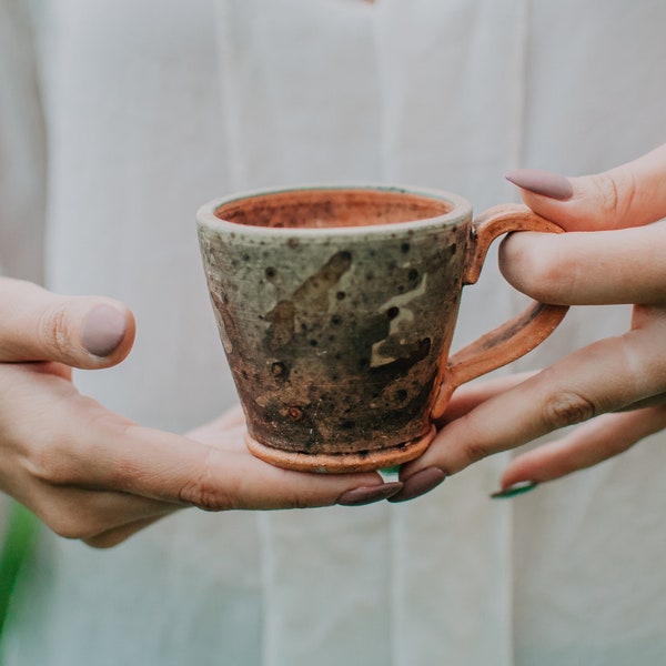 Handmade Ceramic Espresso Mug, Raku Pottery Coffee Mug, Rustic Coffee Cup, Coffee Lover Gift, Best Friend Gift Idea, Kitchen Decor Idea