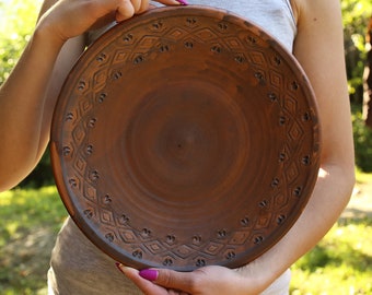 Pottery Large Plate, Handmade Pie Plate, Salad Plate, Dinner Plate, Rustic Pottery, Ceramic Dessert Plate, Handmade Pottery, Best Mom Gift