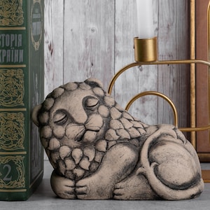 Handmade Ceramic Lion Figurine: Rustic Chamotte Clay Sculpture