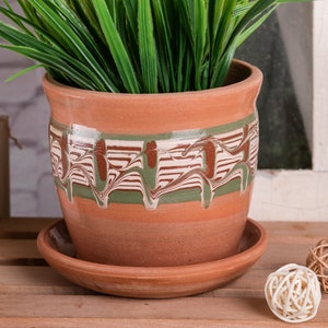 Aardewerk tafelblad plantenbak, gemaakt in Oekraïne, handgemaakt keramiek, gekleurde plantenbak met plaat, handgeschilderde keramische vetplanten, beste vrienden cadeau