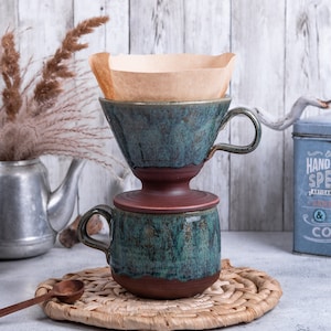 Goutteur à café en céramique, Cafetière en poterie, Verser sur le goutteur de café, Tasse à café, Cadeau meilleur ami, Cadeau d'anniversaire pour amateur de café