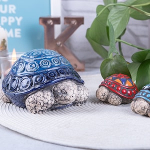 Clay Ceramic Turtle Statue, Decorative Animal Figurine, Handmade Table Figurine Turtle, Garden Statue, Pottery Sculpture, Collection Gift