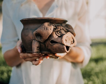 Sucrier en céramique avec couvercle, Bol en céramique en forme de cochon, Céramiques d'art, Sucrier en poterie rustique, Cadeau de pendaison de crémaillère, Cadeau meilleur ami