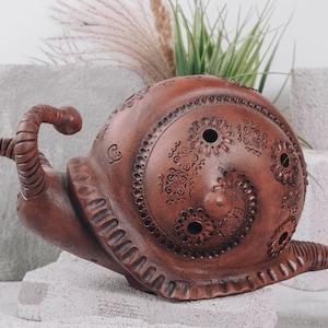 Ceramic Snail Figurine: Rustic Handmade Clay Statue