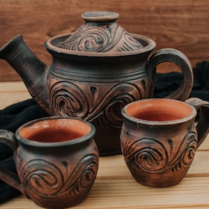 Handmade Tea Set, Teapot, Tea Party Set,Handmade Ceramics, Tea Mugs, Ceramic Mugs, Coffee Mugs, Rustic Decor, Gift Idea,  Housewarming Gift