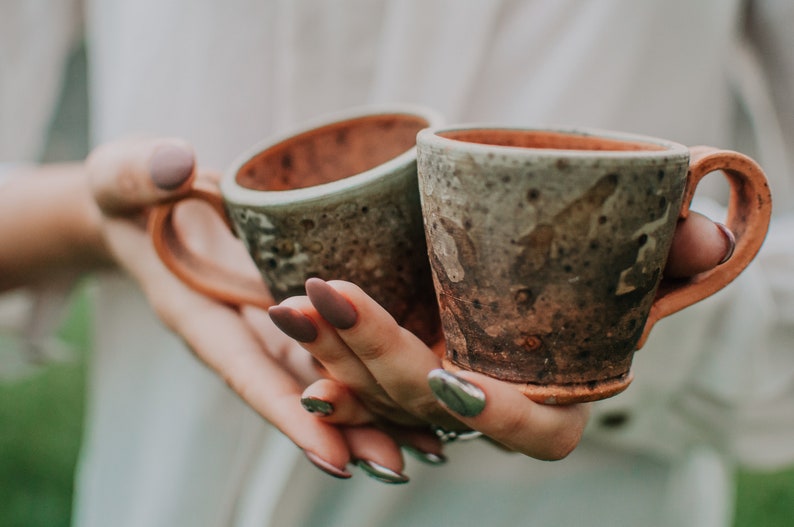 Handmade Ceramic Espresso Mug, Raku Pottery Coffee Mug, Rustic Coffee Cup, Coffee Lover Gift, Best Friend Gift Idea, Kitchen Decor Idea image 9