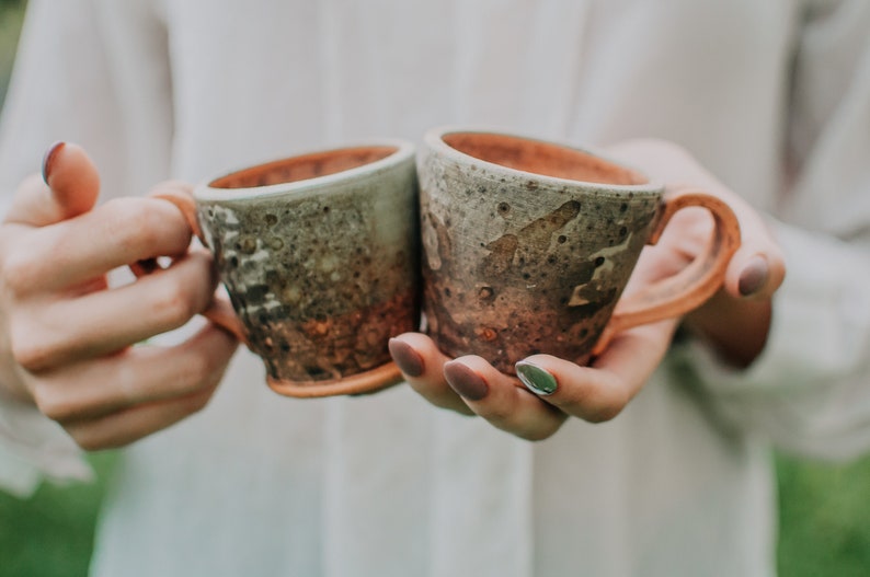 Handmade Ceramic Espresso Mug, Raku Pottery Coffee Mug, Rustic Coffee Cup, Coffee Lover Gift, Best Friend Gift Idea, Kitchen Decor Idea image 10