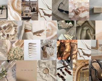 Kit de collage de pared estético crema / beige - 50+ PCS, Decoración de la habitación, Decoración del dormitorio, Descarga digital