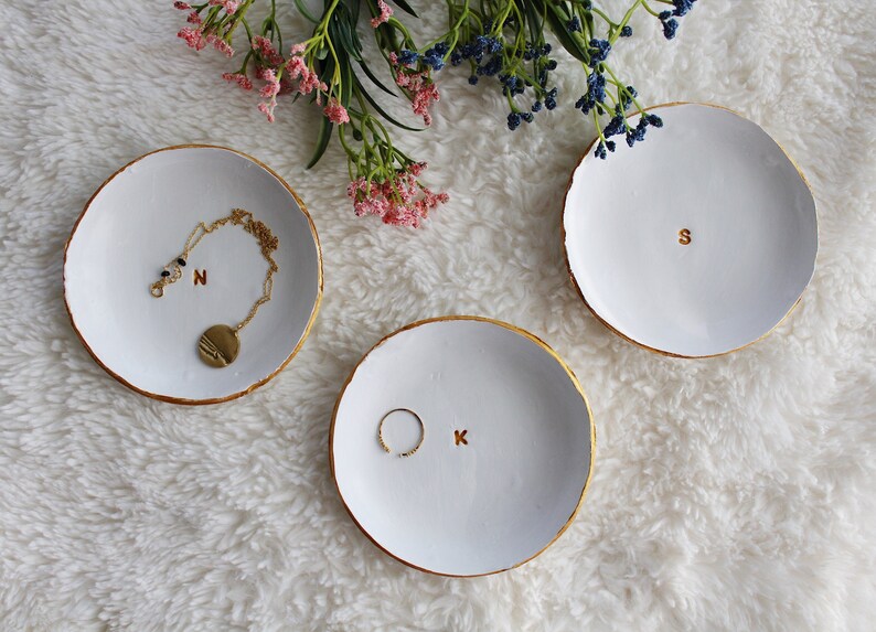 Custom Initial Ring Dish Trinket Dish Clay Bowl Engagement Ring Dish Monogram Dish Personalized Ring Dish