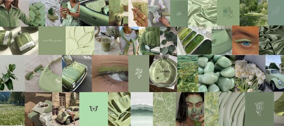 Sage Green Aesthetic Wall Collage Kit - 50+ PCS, Room Decor, Dorm Decor, Digital Download
