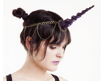 Unicorn Horn Headband with Chain Adornments, Pastel Goth Circlet