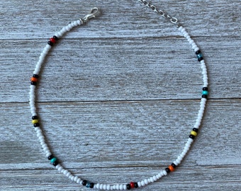 Rainbow Beaded Necklace, Adjustable Seed Bead Choker, Small Colorful Choker, Handmade Western Jewelry