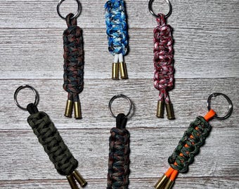 Paracord Shell Casing Keychain – Tactical Keychain for Men – Bullet Keyring – Survival Gear Gift – Handmade Key Fob