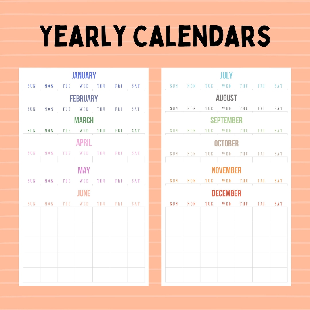 Blank Yearly Calendars, Full Year Calendars - Etsy