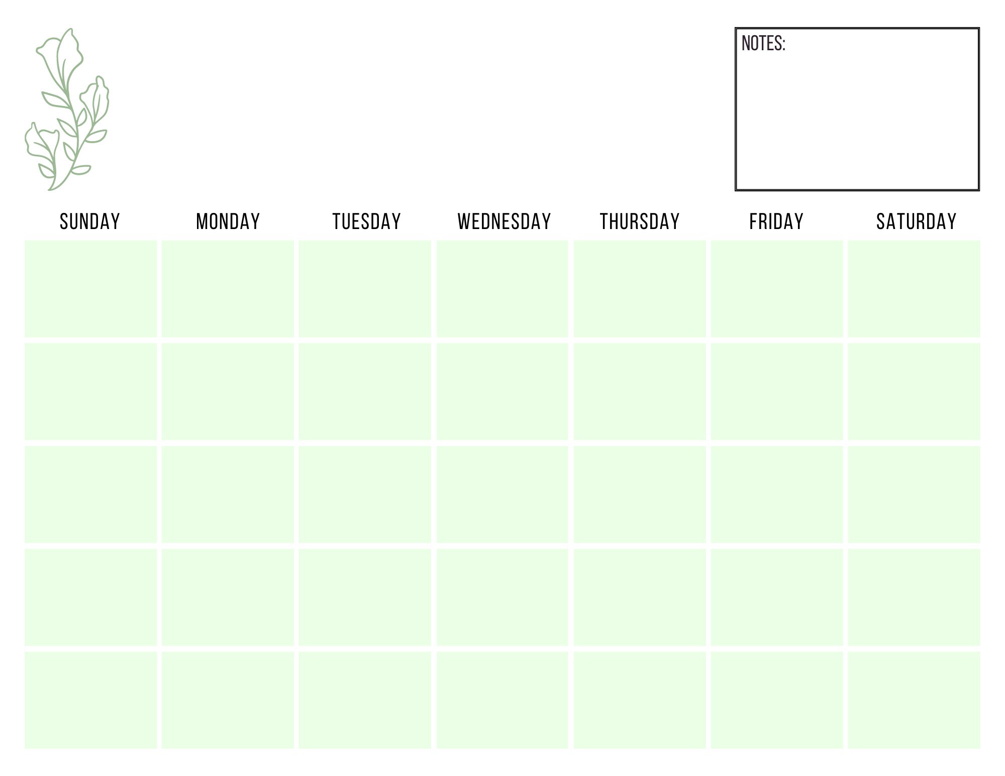 Blank Printable Calendar, Simple Calendar, Minimalist Calendar - Etsy