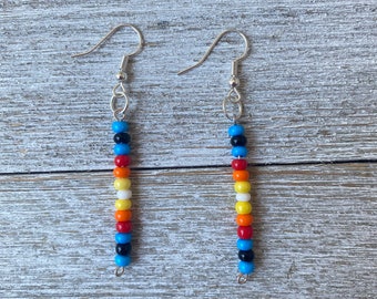 Blue western drop earrings, dangle earrings, western earrings, seed bead earrings, drop earrings