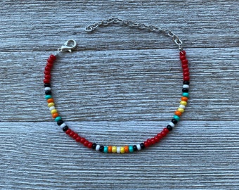 Red western anklet, western bracelet, beaded jewelry, beaded anklet, beaded bracelet