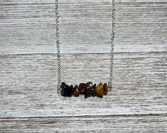 Tigers Eye Bar Necklace, Gemstone Necklace, Crystal