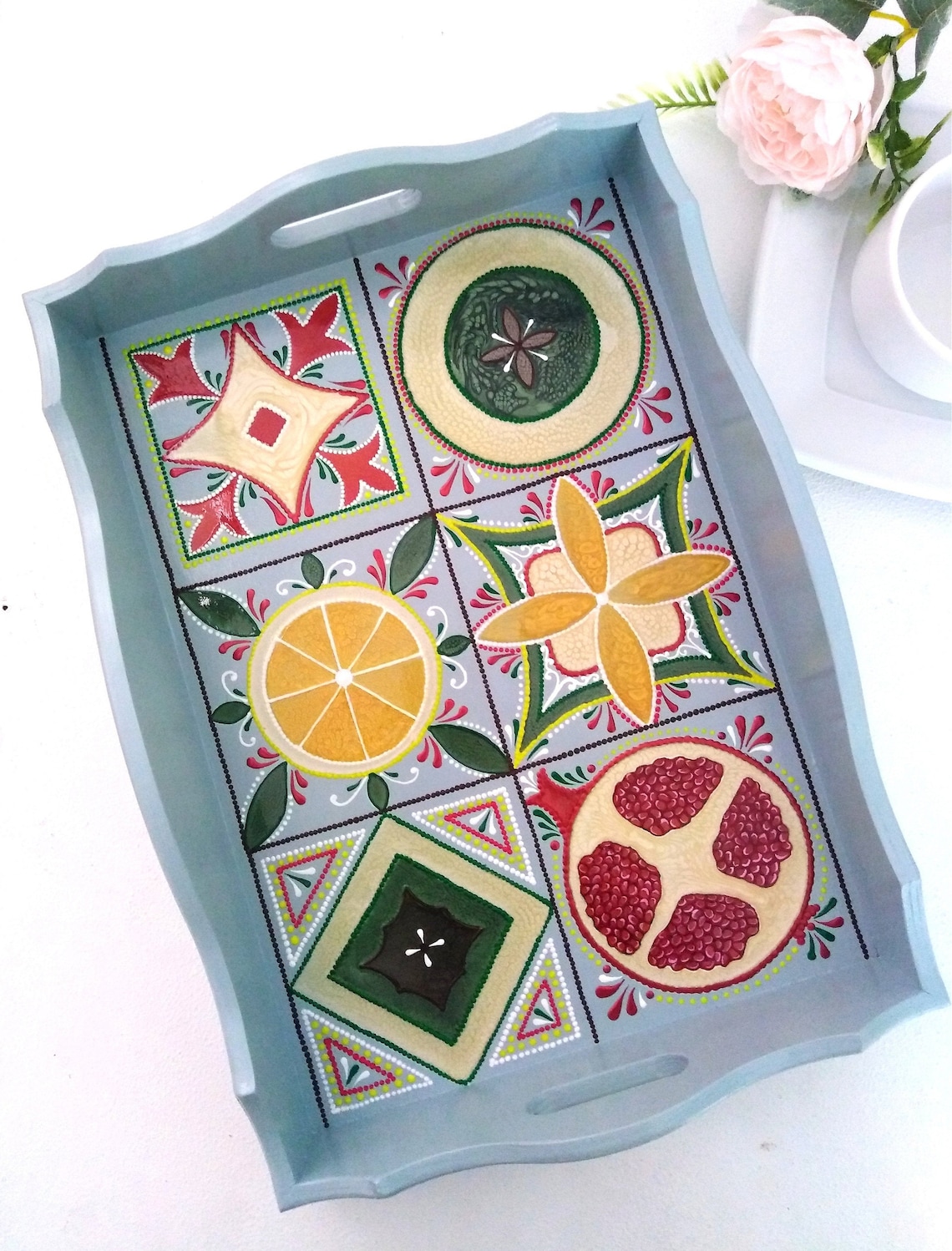 Handpainted Wooden Tray/Decorative Serving Tray/Wooden tray Etsy