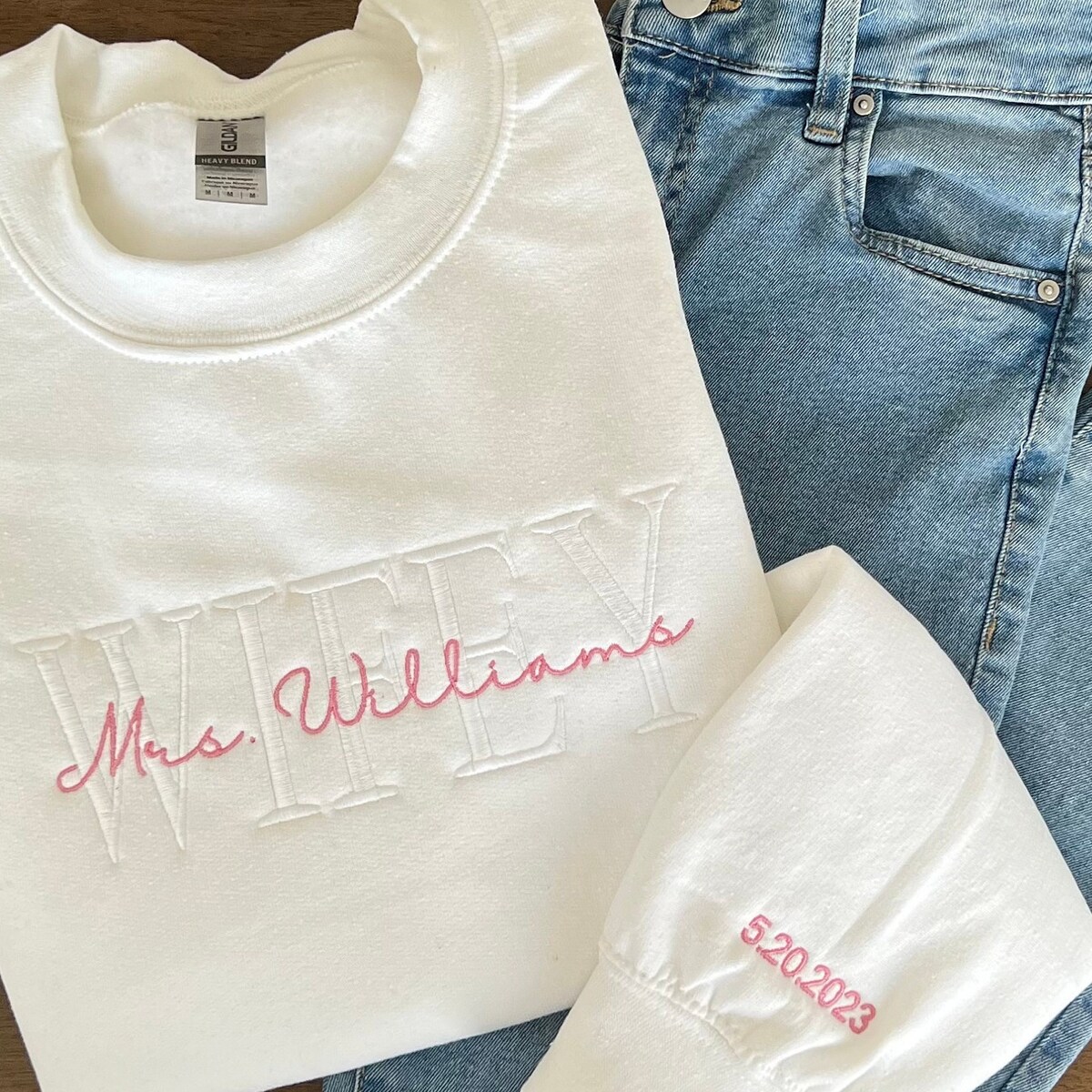 Custom Mrs. Embroidered Sweatshirt, Date On Sleeve, Hubby Wifey Shirt, Gift For Bride, Future Mrs Hoodie, Engagement Gift, Bride To Be