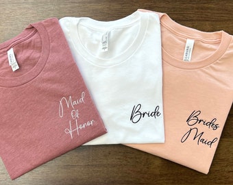 Custom Embroidered Bridesmaids T-Shirt, Bridal Party Shirt, Maid Of Honor Tee, Bachelorette Party, Wedding Custom Shirts, Wedding Gift