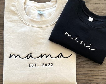 Mama Mini Sweatshirt, Embroidered Custom Matching Shirt, Pregnancy Reveal, Est Year Hoodie, Custom Date, Gift For New Mom, Mother's Day Gift