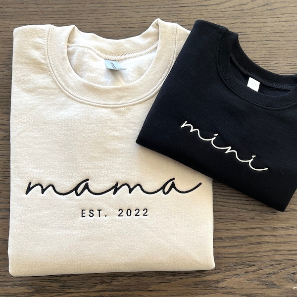 Mama Mini Sweatshirt, Embroidered Custom Matching Shirt, Pregnancy Reveal, Est Year Hoodie, Custom Date, Gift For New Mom, Mother's Day Gift
