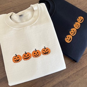 Embroidered Pumpkin Sweatshirt, Halloween Hoodie, Jack-o-Lantern Shirt, Fall Sweatshirt, Spooky Season Shirt, Halloween Sweatshirt