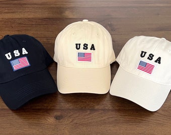USA Flag Embroidered Baseball Hat, American Flag Cap, 4th of July Hat, Dad Hat, 3D Puff Embroidery, Independence Day, Father's Day Gift