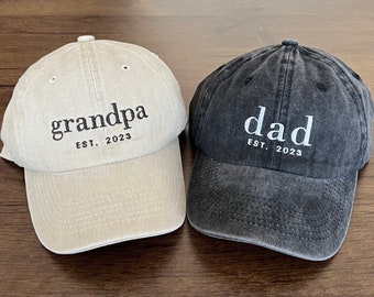 Custom Embroidered Hat, Grandpa Cap With Date, Dad Hat, Vintage Baseball Hat, Daddy Est Year Shirt, Gift For New Dad, Father's Day Gift