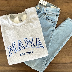 Mama Embroidered Sweatshirt, Custom Mama Shirt With Date, Est Year Shirt, Pregnancy Reveal Hoodie Gift For New Mom, Mother's Day Gift