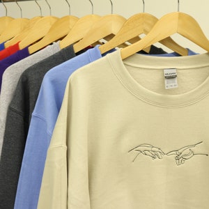 Creation Of Adam Sweatshirt, Embroidered Hoodie, Line Art Shirt, God Adam Hands, Embroidered Sweatshirt, One Line Art Sweatshirt