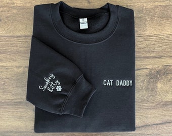 Cat Daddy Embroidered Sweatshirt, Custom Dad Shirt With Cat Names, Paw On Sleeve, Cat Dad Hoodie, Cat Owner Shirt, Father's Day Gift