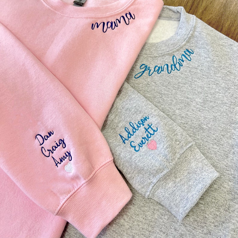 Mama Embroidered Sweatshirt, Custom Mama Shirt With Kids Names, Heart On Sleeve, Pregnancy Reveal Hoodie Gift For New Mom, Mother's Day Gift image 3