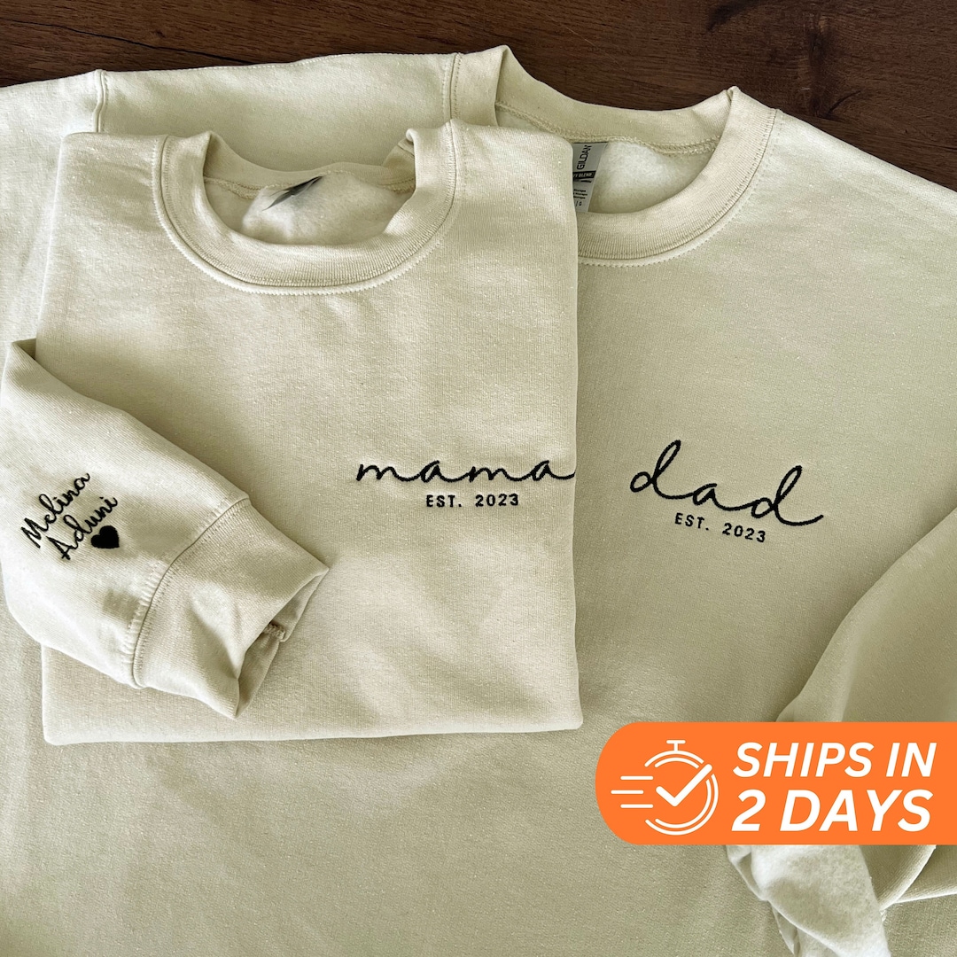 Dad Embroidered Sweatshirt, Custom Mama Shirt With Names, Heart on ...