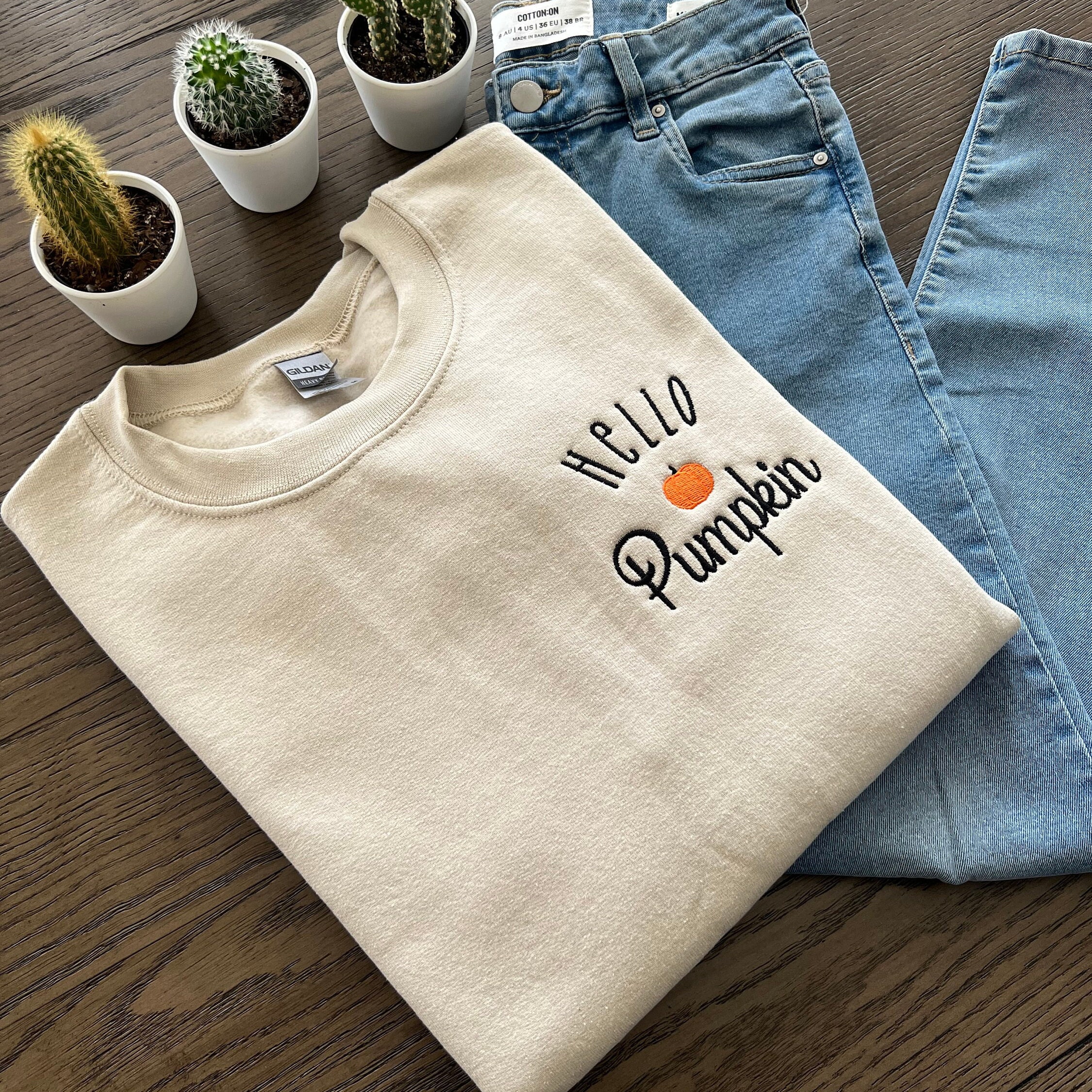 Discover Hello Pumpkin Sweatshirt, Embroidered Autumn Shirt, Embroidered Shirt, Pumpkin Spice, Happy Fall Y'All, Thanksgiving Shirt, Fall Sweatshirt