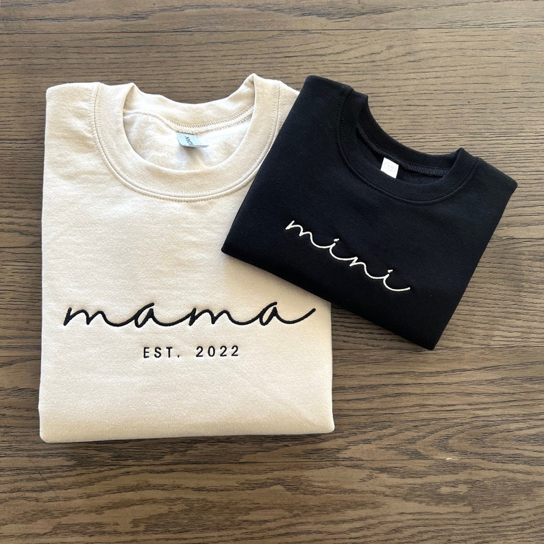 Mama Mini Sweatshirt, Embroidered Custom Matching Shirt, Pregnancy Reveal, Est Year Hoodie, Custom Date, Gift For New Mom, Mother's Day Gift 