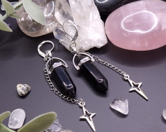 Obsidian earrings with star pendant