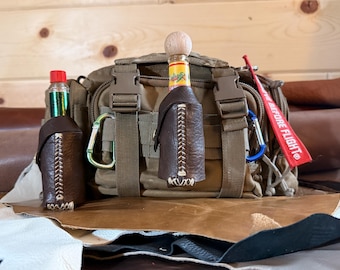 Funda de cuero cosida a mano para salsa picante: compatible con MOLLE, fabricada en EE. UU.