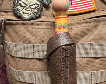 Funda de cuero cosida a mano para salsa picante: compatible con MOLLE, fabricada en EE. UU.