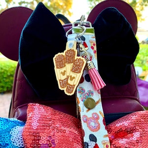 Churros Treats Disney Ear Holder For Backpack Minnie Mouse Ear Saver W/ Custom Charm Ears Saver Mickey Ears Holder Wristlet Keychain Holder