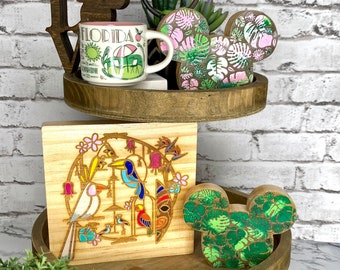 Supports d'étagères Monstera Disney, Décoration variée de plateau à plusieurs niveaux Monstera Disney, Décoration d'intérieur Disney, Décorations tropicales Disney, Cadeaux Disney