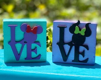 Maleficent and Little Mermaid Disney Tiered Tray Decor, Mickey Theme Tabletop Shelf Sitter Wood Home Decor Disney Gifts